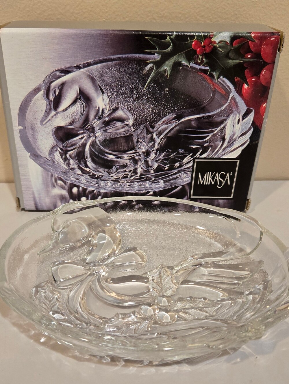 Mikasa Holiday Goose Clear Crystal Sweet Dish Holiday Motif